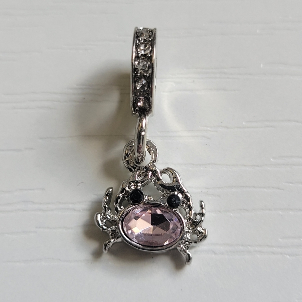 New For Pandora Or Troll Charm Bracelet Peach Pink Crab Dangle Charm Rhinestones - Picture 2 of 5